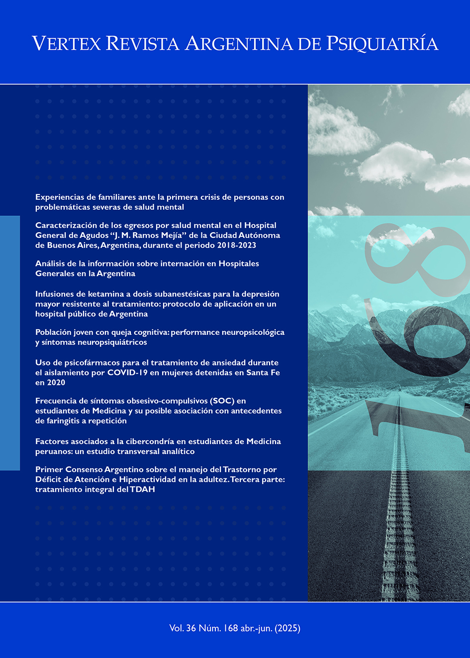 Tapa de Vertex Revista Argentina de Psiquiatría, volúmen 36, número 168, abril-junio del año 2025.